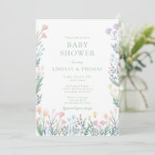 Elegante Wildflower Bloemen Baby shower Uitnodigin Kaart (Staand voorkant)