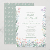 Elegante Wildflower Bloemen Baby shower Uitnodigin Kaart (Voorkant / Achterkant)