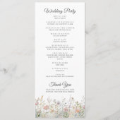 Elegante Wildflower Bloemen Bloemen Waterverf Brui Programmakaart (Achterkant)