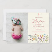 Elegante Wildflower Bloemen Custom Afbeelding Doop Kaart (Voorkant)