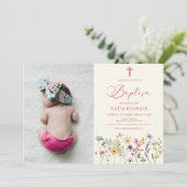 Elegante Wildflower Bloemen Custom Afbeelding Doop Kaart (Staand voorkant)