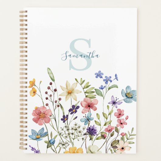 Elegante Wildflower Bloemen gepersonaliseerd Planner (Voorkant)