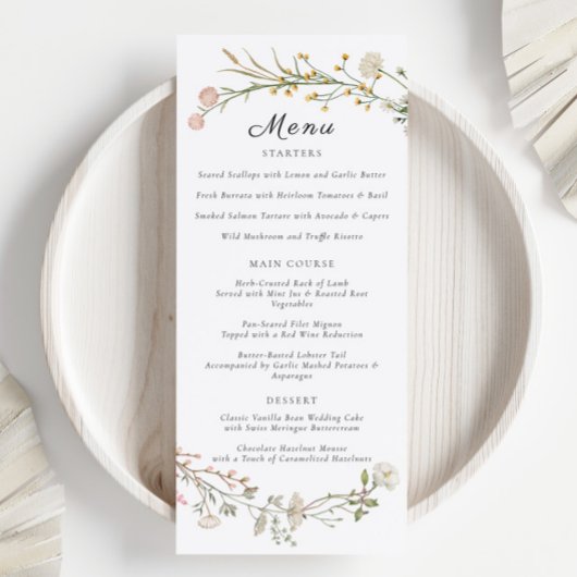 Elegante Wildflower Bloemen Greenery Wedding Menu