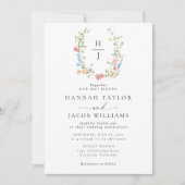 Elegante Wildflower Bloemen Monogram Huwelijk Kaart (Voorkant)