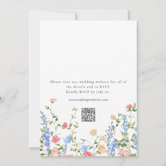 Elegante Wildflower Bloemen Monogram QR Code Huwel Kaart (Achterkant)