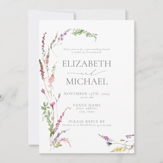 Elegante Wildflower Bloemen Post Bruiloft Brunch Kaart (Voorkant)