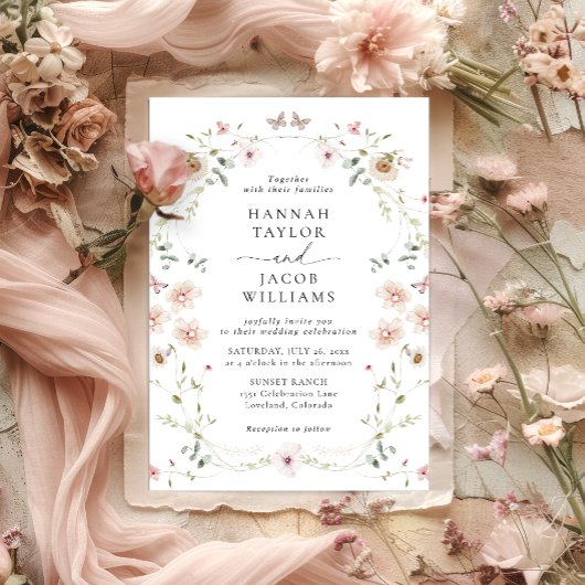 Elegante Wildflower Bloemen QR Code RSVP bruiloft Kaart