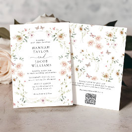 Elegante Wildflower Bloemen QR Code RSVP bruiloft Kaart