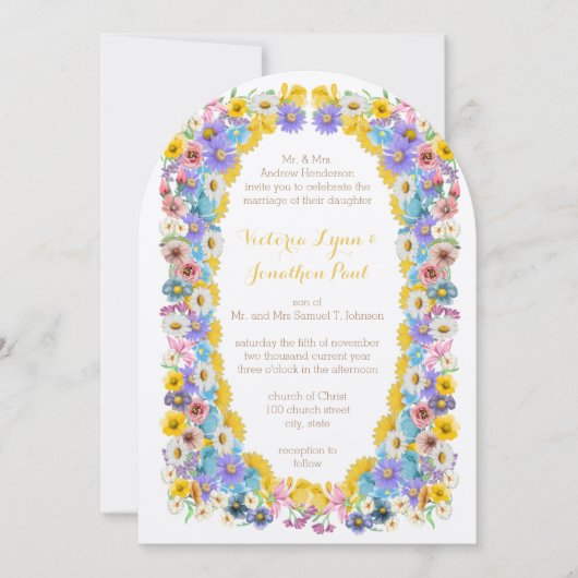 Elegante Wildflower Bloom Gele Elegance Bruiloft Kaart (Voorkant)