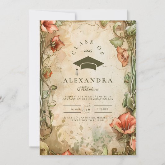 Elegante Wildflower Bloom Graduation Party Kaart (Voorkant)