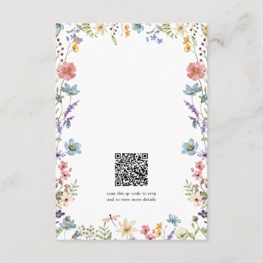 Elegante Wildflower Bloom QR Code Bruiloft Details Informatiekaartje (Achterkant)