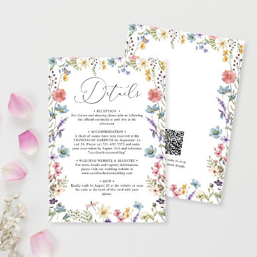 Elegante Wildflower Bloom QR Code Bruiloft Details Informatiekaartje