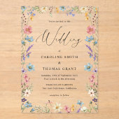Elegante Wildflower Bloom Romantisch Script Bruilo Acryl Uitnodigingen (Voorkant)