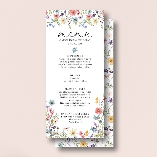 Elegante Wildflower Bloom Romantisch Script Bruilo Menu