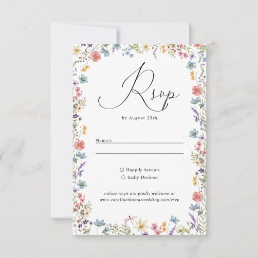 Elegante Wildflower Bloom Romantisch Script Bruilo RSVP Kaartje (Voorkant)