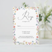 Elegante Wildflower Bloom Romantisch Script Bruilo RSVP Kaartje (Staand voorkant)