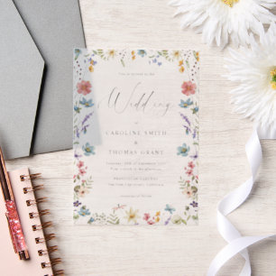 Elegante Wildflower Bloom Romantisch Script Bruilo Vellum Uitnodigingen