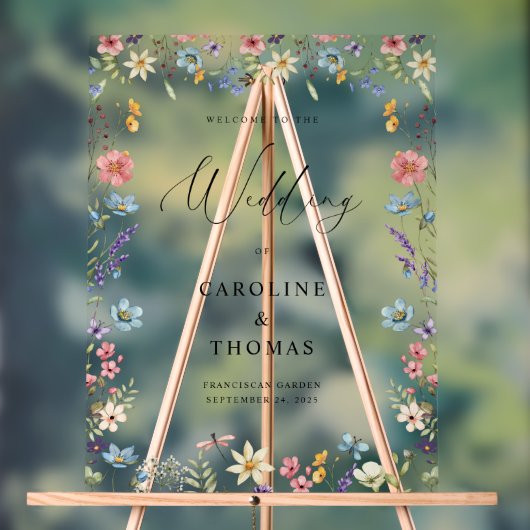 Elegante Wildflower Bloom Wedding Welkom Acryl Bord (Neutraal)