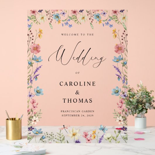 Elegante Wildflower Bloom Wedding Welkom Acryl Bord (Huwelijk)