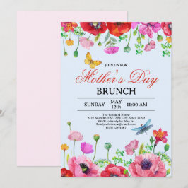 Elegante Wildflower Blue Chic Moederdag Brunch Kaart