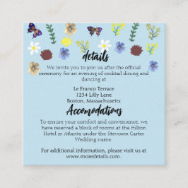 Elegante Wildflower Boho Blue Wedding Informatiekaartje