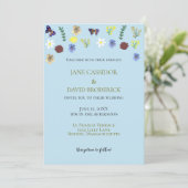Elegante Wildflower Boho Blue Wedding Kaart (Staand voorkant)