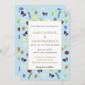 Elegante Wildflower Boho Blue Wedding Kaart (Voorkant / Achterkant)