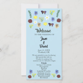 Elegante Wildflower Boho Blue Wedding Programma