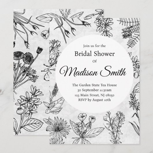 Elegante Wildflower Boho Bridal Shower Uitnodiging (Voorkant / Achterkant)