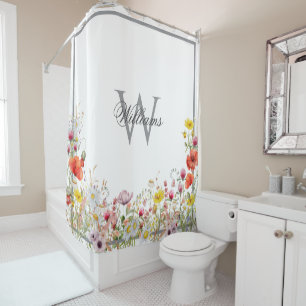 Elegante Wildflower Boho Custom Monogram Naam Douchegordijn