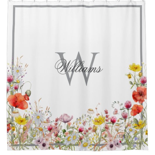 Elegante Wildflower Boho Custom Monogram Naam Douchegordijn (Voorkant)