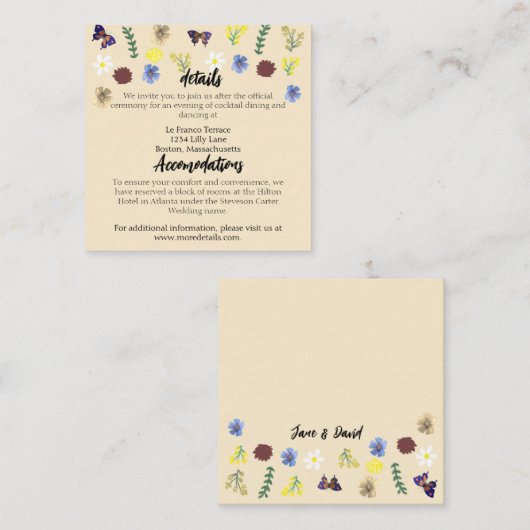 Elegante Wildflower Boho Eggshell bruiloft Informatiekaartje (Voorkant / Achterkant)