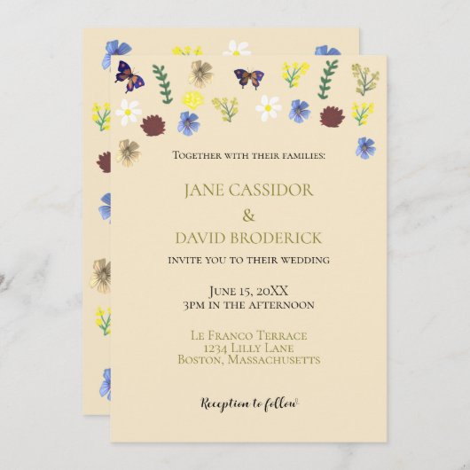 Elegante Wildflower Boho Eggshell bruiloft Kaart (Voorkant / Achterkant)