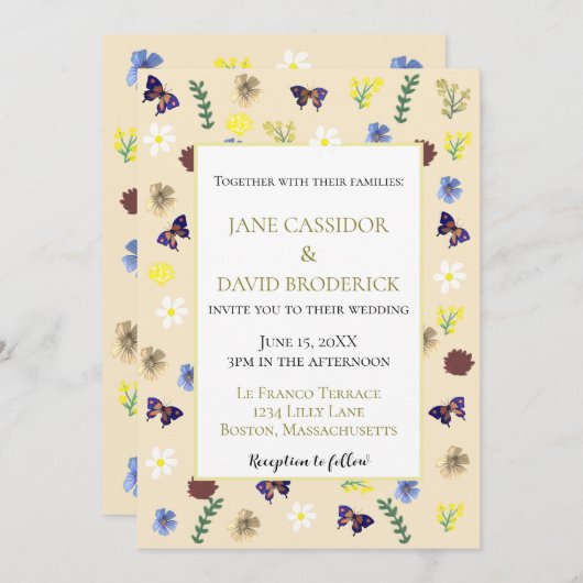 Elegante Wildflower Boho Eggshell bruiloft Kaart (Voorkant / Achterkant)