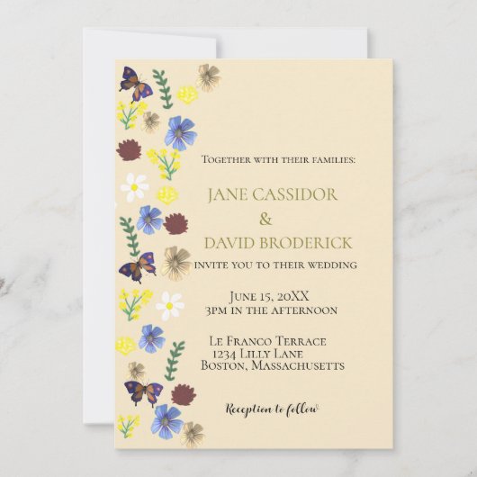 Elegante Wildflower Boho Eggshell bruiloft Kaart (Voorkant)