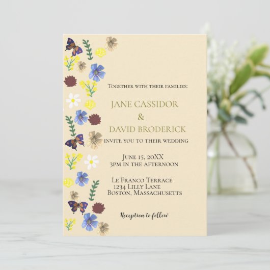 Elegante Wildflower Boho Eggshell bruiloft Kaart (Staand voorkant)