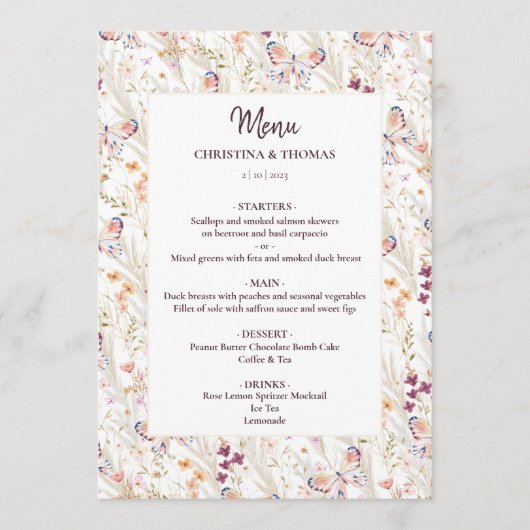 Elegante Wildflower Boho Menu (Voorkant)