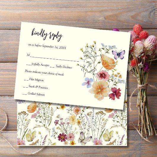 Elegante Wildflower Boho RSVP-kaart RSVP Kaartje