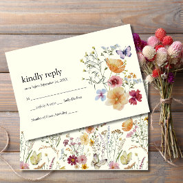 Elegante Wildflower Boho RSVP-kaart RSVP Kaartje