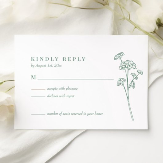 Elegante Wildflower Boho Spring Green Wedding RSVP Kaartje