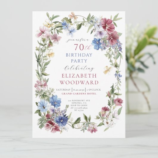 Elegante Wildflower Boho Waterverf 70ste verjaarda Kaart (Staand voorkant)