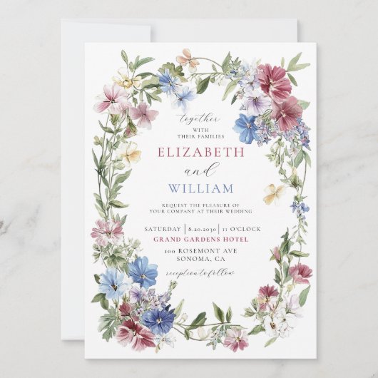 Elegante Wildflower Boho Waterverf krans bruiloft Kaart (Voorkant)