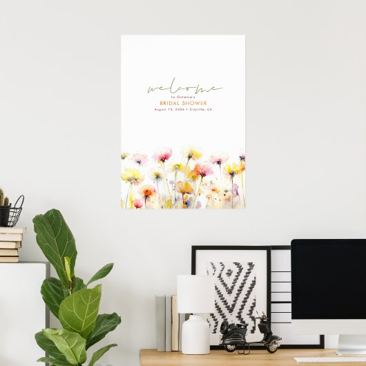 Elegante Wildflower Boho Welkomstbord Poster (Thuiskantoor)