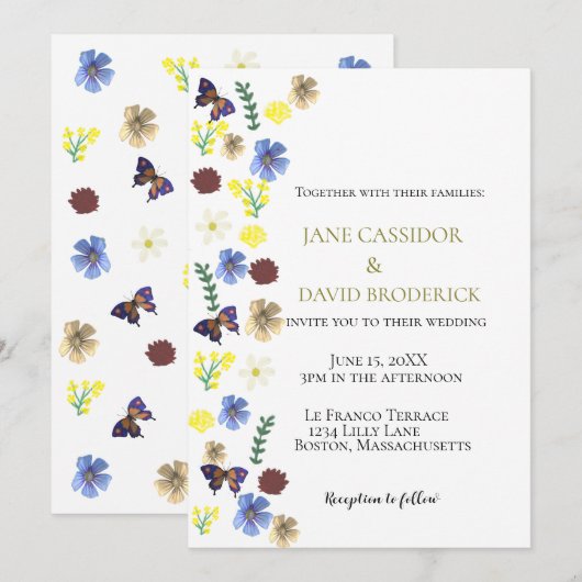 Elegante Wildflower Boho White Wedding Kaart (Voorkant / Achterkant)