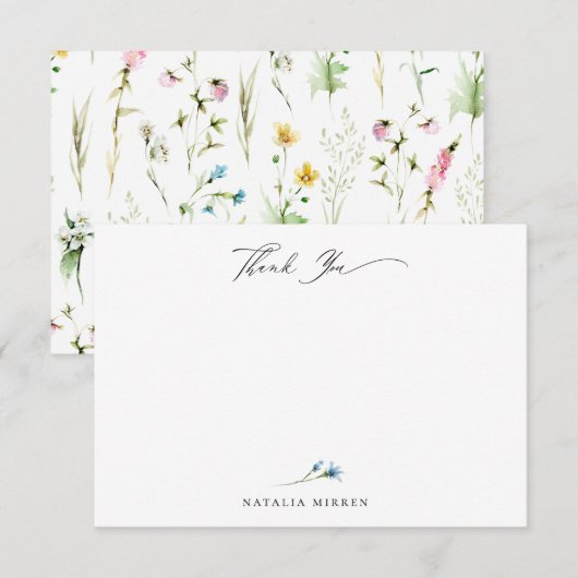 Elegante Wildflower Botanical dank u Notitiekaartje (Voorkant / Achterkant)
