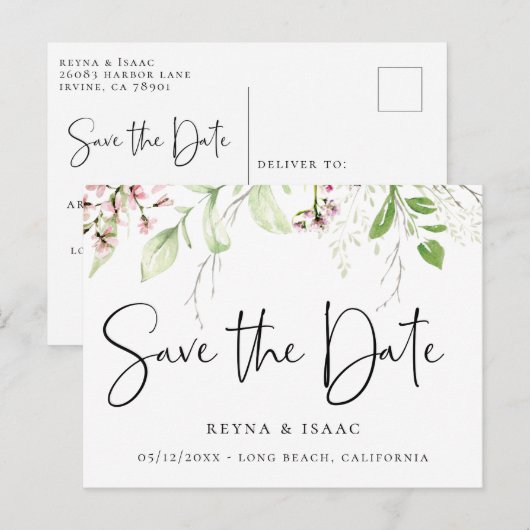 Elegante Wildflower Botanical Save the Date Aankondigingskaart (Voorkant / Achterkant)