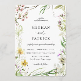 Elegante Wildflower Botanische Lijst Bruiloft Kaart