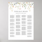 Elegante Wildflower Bruiloft Alfabetische Zitting Poster (Voorkant)