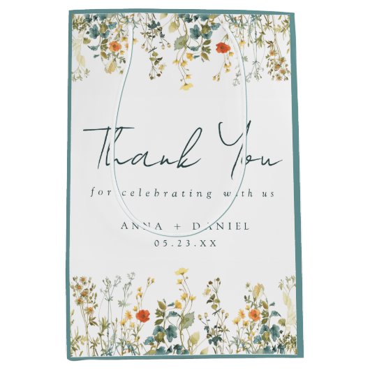 Elegante Wildflower bruiloft dank u Medium Cadeauzakje (Voorkant)