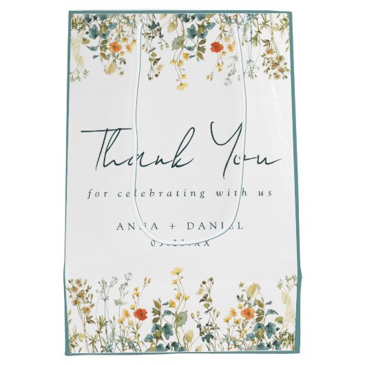 Elegante Wildflower bruiloft dank u Medium Cadeauzakje (Achterkant)
